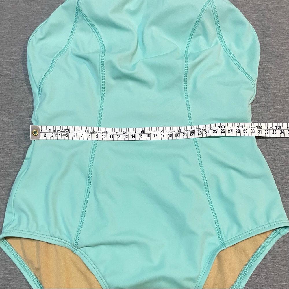 Zella Teal One Piece Swimsuit Small High Neck Crossback Athletic Shelf Bra - Picture 12 of 15